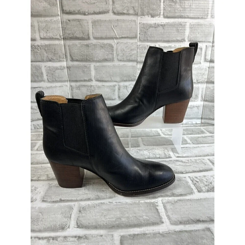 J. Crew Style AR846 Women's Size 8.5 Black Leather Platform Block Heel Bootie